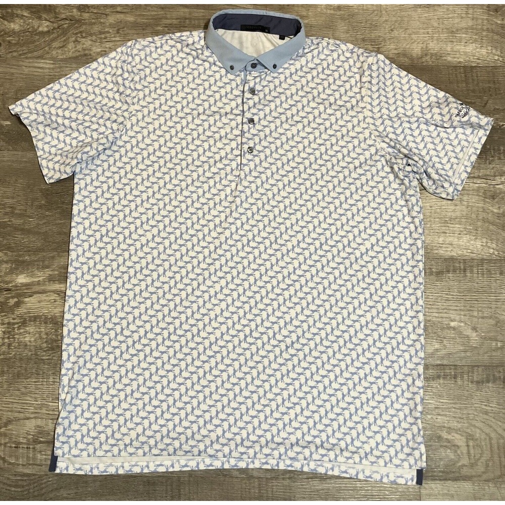 Greyson Polo Mens XL Blue Animal Print Wolves The Farms Performance Stretch Golf